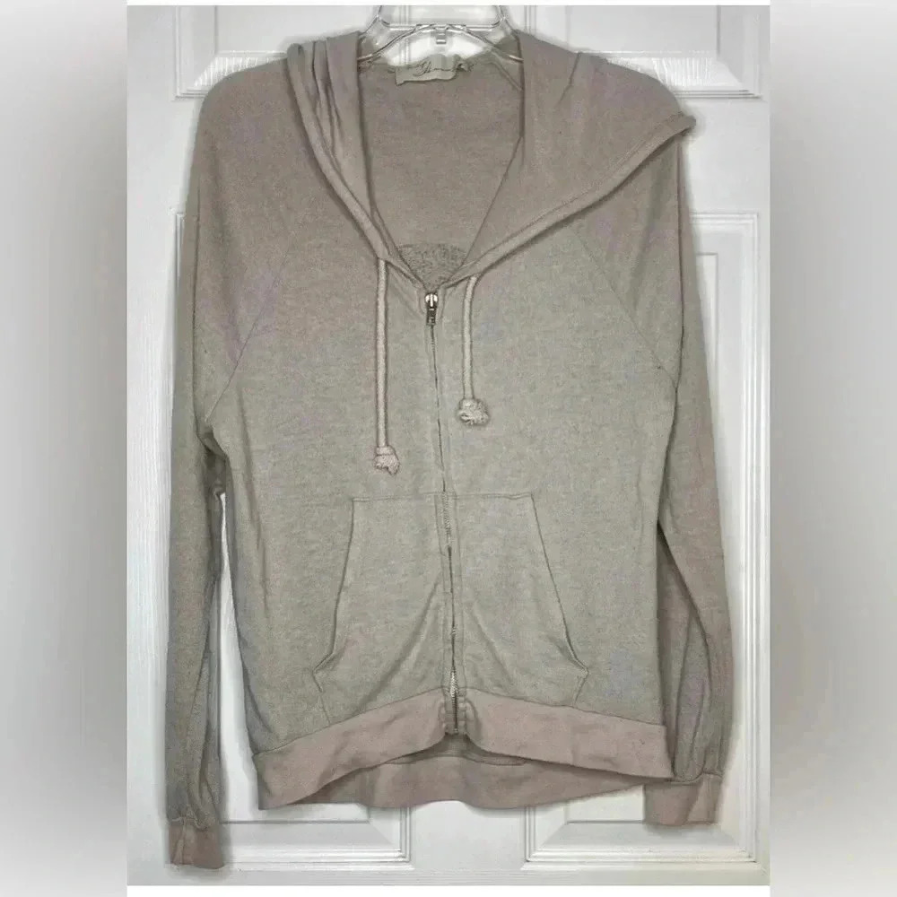 Woman VINTAGE HAVANA light Gray Rhinestone Skull Zip Up L/s Sweatshirt Sz Small